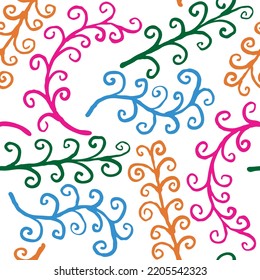 Nature seamless vector pattern with hand drawn twig, tree branch with leaves, tropical summer time. Ecological rural theme for poster print, wrapping paper, wallpaper, clothes textile, fabric design.