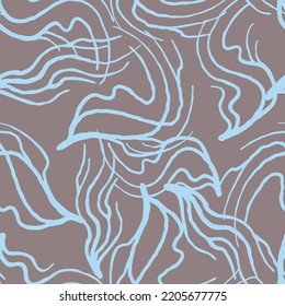 Nature seamless vector pattern with hand drawn twig, tree branch with leaves, tropical summer time. Ecological rural theme for poster print, wrapping paper, wallpaper, clothes textile, fabric design.