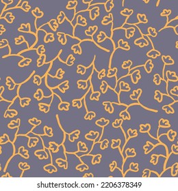 Nature seamless vector pattern with hand drawn twig, tree branch with leaves, tropical summer time. Ecological rural theme for poster print, wrapping paper, wallpaper, clothes textile, fabric design.