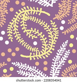 Nature seamless vector pattern with hand drawn twig, tree branch with leaves, tropical summer time. Ecological rural theme for poster print, wrapping paper, wallpaper, clothes textile, fabric design.