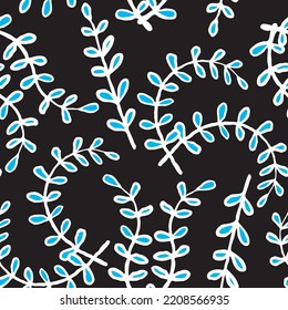 Nature seamless vector pattern with hand drawn twig, tree branch with leaves, tropical summer time. Ecological rural theme for poster print, wrapping paper, wallpaper, clothes textile, fabric design.