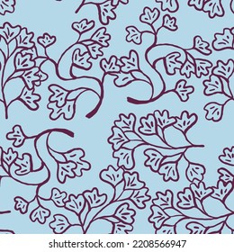 Nature seamless vector pattern with hand drawn twig, tree branch with leaves, tropical summer time. Ecological rural theme for poster print, wrapping paper, wallpaper, clothes textile, fabric design.