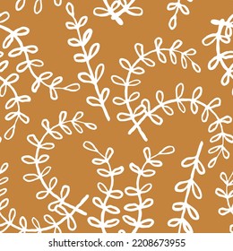 Nature seamless vector pattern with hand drawn twig, tree branch with leaves, tropical summer time. Ecological rural theme for poster print, wrapping paper, wallpaper, clothes textile, fabric design. - Shutterstock ID 2208673955
