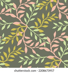 Nature seamless vector pattern with hand drawn twig, tree branch with leaves, tropical summer time. Ecological rural theme for poster print, wrapping paper, wallpaper, clothes textile, fabric design. - Shutterstock ID 2208673957