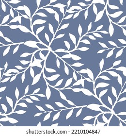 Nature seamless vector pattern with hand drawn twig, tree branch with leaves, tropical summer time. Ecological rural theme for poster print, wrapping paper, wallpaper, clothes textile, fabric design.