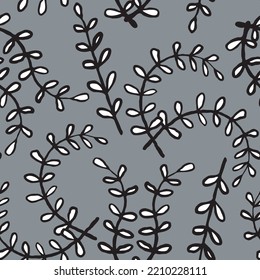 Nature seamless vector pattern with hand drawn twig, tree branch with leaves, tropical summer time. Ecological rural theme for poster print, wrapping paper, wallpaper, clothes textile, fabric design.