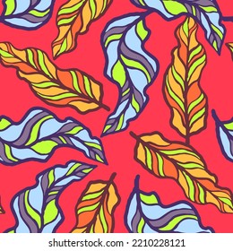 Nature seamless vector pattern with hand drawn twig, tree branch with leaves, tropical summer time. Ecological rural theme for poster print, wrapping paper, wallpaper, clothes textile, fabric design.