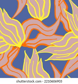 Nature seamless vector pattern with hand drawn leaf, tree branch with leaves, tropical summer time. Ecological rural theme for poster print, wrapping paper, wallpaper, clothes textile, fabric design.