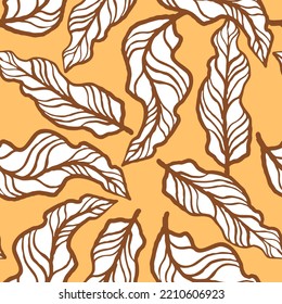 Nature seamless vector pattern with hand drawn twig, tree branch with leaves, tropical summer time. Ecological rural theme for poster print, wrapping paper, wallpaper, clothes textile, fabric design.