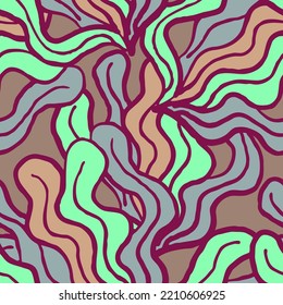 Nature seamless vector pattern with hand drawn leaf, tree branch with leaves, tropical summer time. Ecological rural theme for poster print, wrapping paper, wallpaper, clothes textile, fabric design.
