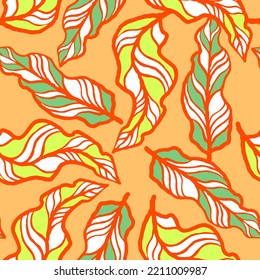 Nature seamless vector pattern with hand drawn twig, tree branch with leaves, tropical summer time. Ecological rural theme for poster print, wrapping paper, wallpaper, clothes textile, fabric design.