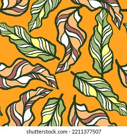 Nature seamless vector pattern with hand drawn twig, tree branch with leaves, tropical summer time. Ecological rural theme for poster print, wrapping paper, wallpaper, clothes textile, fabric design.