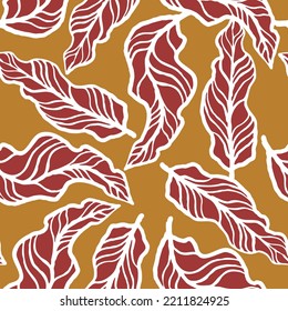 Nature seamless vector pattern with hand drawn twig, tree branch with leaves, tropical summer time. Ecological rural theme for poster print, wrapping paper, wallpaper, clothes textile, fabric design.