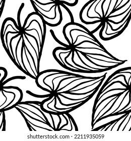 Nature seamless vector pattern with hand drawn leaf, tree branch with leaves, tropical summer time. Ecological rural theme for poster print, wrapping paper, wallpaper, clothes textile, fabric design.