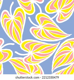Nature seamless vector pattern with hand drawn leaf, tree branch with leaves, tropical summer time. Ecological rural theme for poster print, wrapping paper, wallpaper, clothes textile, fabric design.