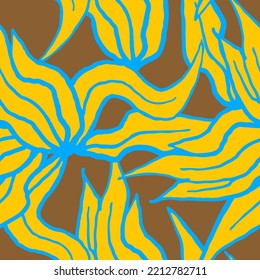 Nature seamless vector pattern with hand drawn leaf, tree branch with leaves, tropical summer time. Ecological rural theme for poster print, wrapping paper, wallpaper, clothes textile, fabric design.