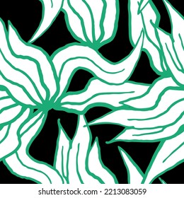 Nature seamless vector pattern with hand drawn leaf, tree branch with leaves, tropical summer time. Ecological rural theme for poster print, wrapping paper, wallpaper, clothes textile, fabric design.