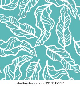 Nature seamless vector pattern with hand drawn twig, tree branch with leaves, tropical summer time. Ecological rural theme for poster print, wrapping paper, wallpaper, clothes textile, fabric design.