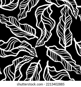 Nature seamless vector pattern with hand drawn twig, tree branch with leaves, tropical summer time. Ecological rural theme for poster print, wrapping paper, wallpaper, clothes textile, fabric design.