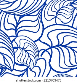 Nature seamless vector pattern with hand drawn twig, tree branch with leaves, tropical summer time. Ecological rural theme for poster print, wrapping paper, wallpaper, clothes textile, fabric design.