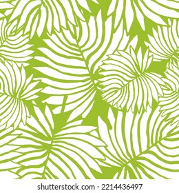 Nature seamless vector pattern with hand drawn twig, tree branch with leaves, tropical summer time. Ecological rural theme for poster print, wrapping paper, wallpaper, clothes textile, fabric design.
