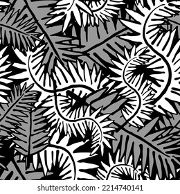 Nature seamless vector pattern with hand drawn twig, tree branch with leaves, tropical summer time. Ecological rural theme for poster print, wrapping paper, wallpaper, clothes textile, fabric design.