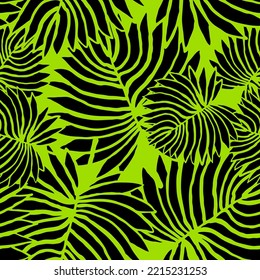 Nature seamless vector pattern with hand drawn twig, tree branch with leaves, tropical summer time. Ecological rural theme for poster print, wrapping paper, wallpaper, clothes textile, fabric design.