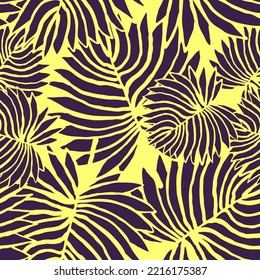 Nature seamless vector pattern with hand drawn twig, tree branch with leaves, tropical summer time. Ecological rural theme for poster print, wrapping paper, wallpaper, clothes textile, fabric design.