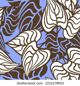 Nature seamless vector pattern with hand drawn twig, tree branch with leaves, tropical summer time. Ecological rural theme for poster print, wrapping paper, wallpaper, clothes textile, fabric design.