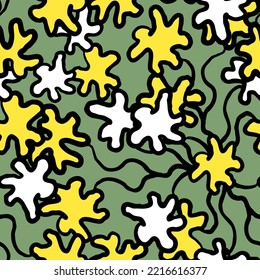 Nature seamless vector pattern with hand drawn twig, tree branch with leaves, tropical summer time. Ecological rural theme for poster print, wrapping paper, wallpaper, clothes textile, fabric design.
