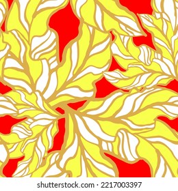 Nature seamless vector pattern with hand drawn twig, tree branch with leaves, tropical summer time. Ecological rural theme for poster print, wrapping paper, wallpaper, clothes textile, fabric design.