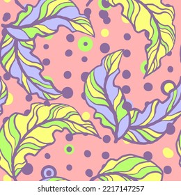 Nature seamless vector pattern with hand drawn twig, tree branch with leaves, tropical summer time. Ecological rural theme for poster print, wrapping paper, wallpaper, clothes textile, fabric design.