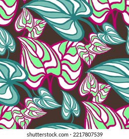 Nature seamless vector pattern with hand drawn twig, tree branch with leaves, tropical summer time. Ecological rural theme for poster print, wrapping paper, wallpaper, clothes textile, fabric design.