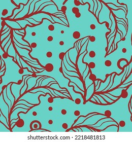 Nature seamless vector pattern with hand drawn twig, tree branch with leaves, tropical summer time. Ecological rural theme for poster print, wrapping paper, wallpaper, clothes textile, fabric design.