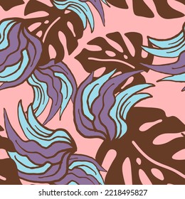 Nature seamless vector pattern with hand drawn twig, tree branch with leaves, tropical summer time. Ecological rural theme for poster print, wrapping paper, wallpaper, clothes textile, fabric design.