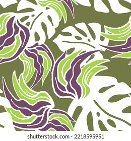 Nature seamless vector pattern with hand drawn twig, tree branch with leaves, tropical summer time. Ecological rural theme for poster print, wrapping paper, wallpaper, clothes textile, fabric design.