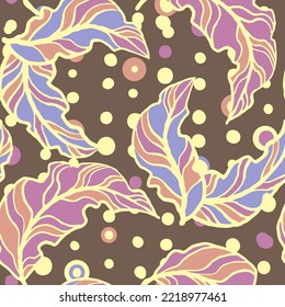 Nature seamless vector pattern with hand drawn twig, tree branch with leaves, tropical summer time. Ecological rural theme for poster print, wrapping paper, wallpaper, clothes textile, fabric design.