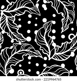 Nature seamless vector pattern with hand drawn twig, tree branch with leaves, tropical summer time. Ecological rural theme for poster print, wrapping paper, wallpaper, clothes textile, fabric design.