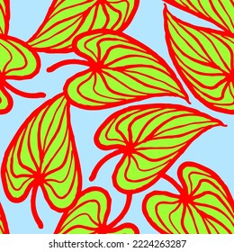 Nature seamless vector pattern with hand drawn twig, tree branch with leaves, tropical summer time. Ecological rural theme for poster print, wrapping paper, wallpaper, clothes textile, fabric design.