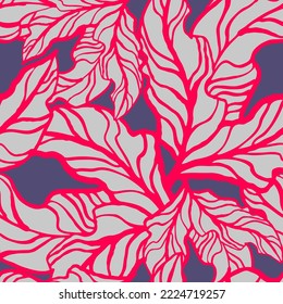 Nature seamless vector pattern with hand drawn twig, tree branch with leaves, tropical summer time. Ecological rural theme for poster print, wrapping paper, wallpaper, clothes textile, fabric design.