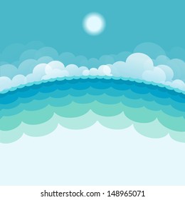 NAture seascape background with sea and sun.Vector blue illustration