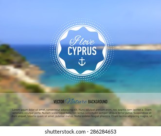 Nature seaside blurred background with design text. Cyprus island. Web-design template. Landing site. Banner. Vector illustration.