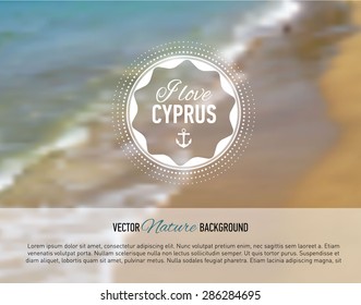 Nature seaside blurred background with design text. Cyprus island. Web-design template. Landing site. Banner. Vector illustration.