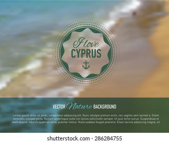 Nature seaside blurred background with design text. Cyprus island. Web-design template. Landing site. Banner. Vector illustration.