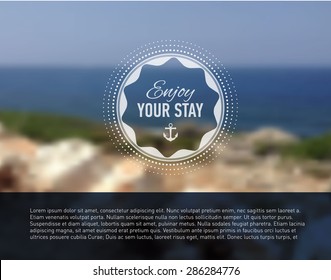 Nature seaside blurred background with design text. Cyprus island. Web-design template. Landing site. Banner. Vector illustration.