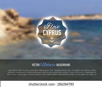 Nature seaside blurred background with design text. Cyprus island. Web-design template. Landing site. Banner. Vector illustration.