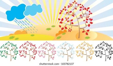 Nature - seasonal landscape. Vector illustration (EPS8). All parts (object) closed, possibility to edit.