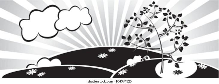 Nature - seasonal landscape. Vector illustration (EPS8). All parts (object) closed, possibility to edit.