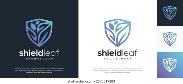 Nature security shield logo design. Vector icon of shield logo design with nature leaf.