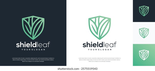 Nature security shield logo design. Vector icon of shield logo design with nature leaf.